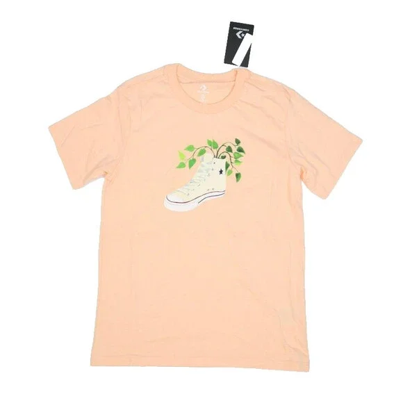 Converse Womens Peach Slim Fit Short Sleeve Shoe Let's Grow Graphic T-Shirt M - Picture 1 of 9